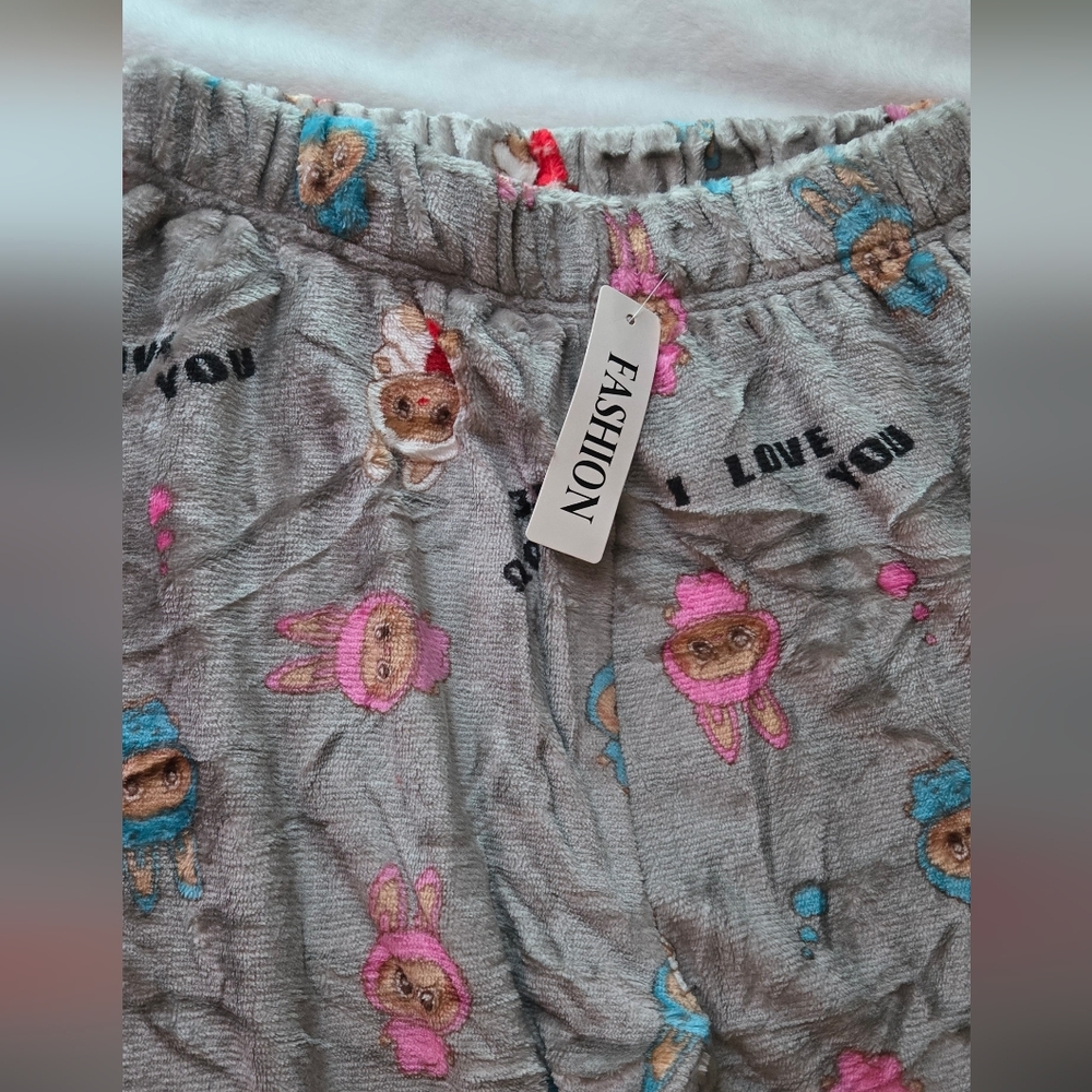 Women's Gray Pajama Pants with Fun Characters - Picture 2 of 4